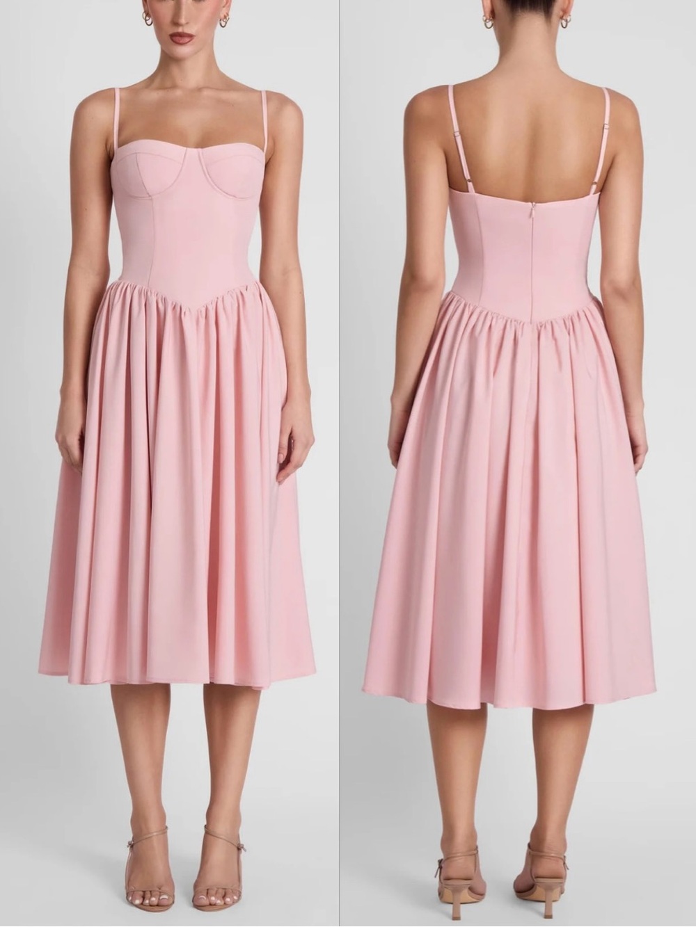 NWT LEAU Ballerina Bustier Midi Dress in Pink Women's Small
